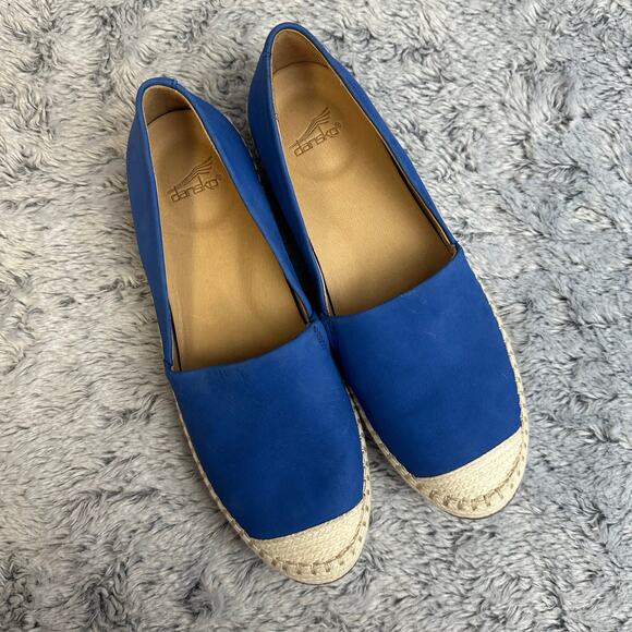 Dansko Lesley Blue Leather Espadrille Flats Size 39 US 8.5-9 Slip On Beach Cap - Picture 7 of 11